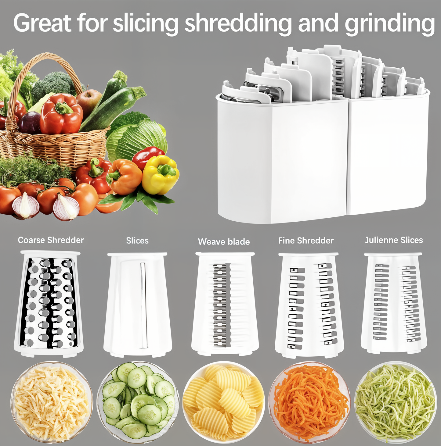 SlicePro – 5-in-1 Rotary Vegetable Shredder
